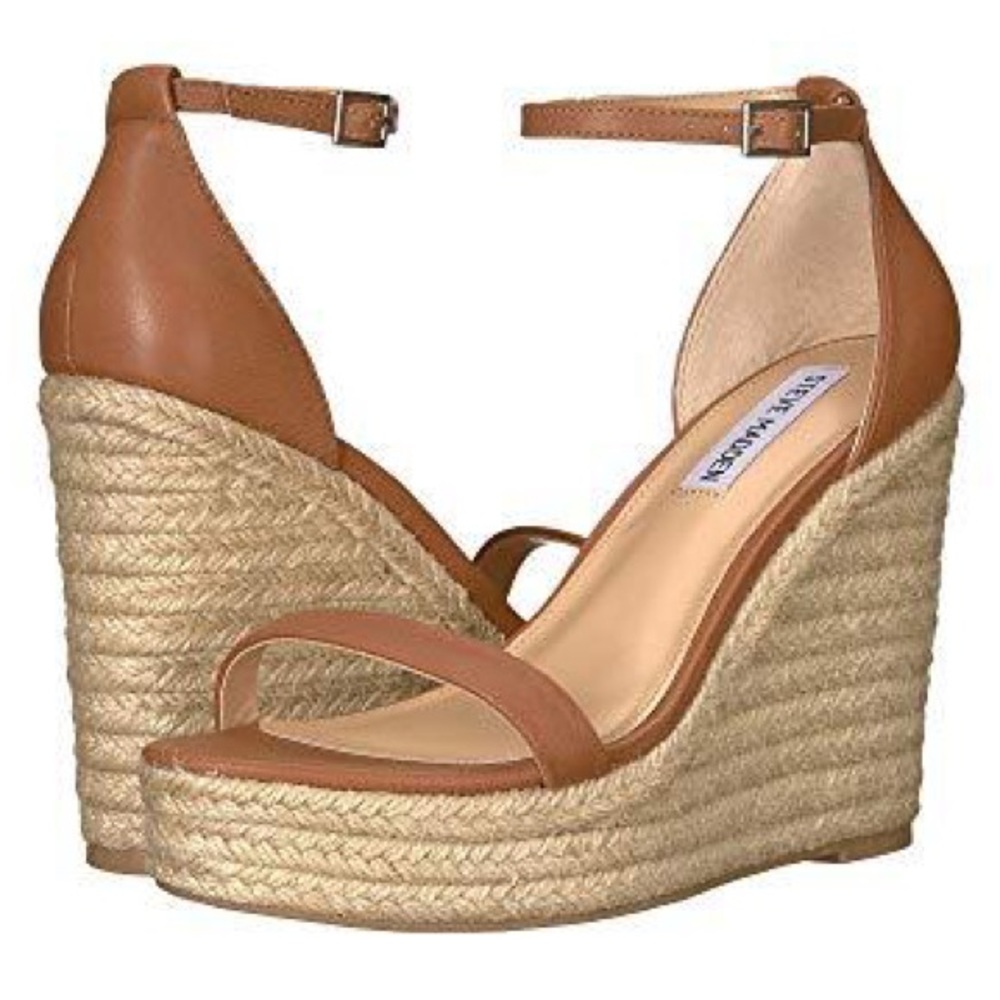 Steve Madden Survive Espadrille Wedge Sandal in Cognac Leather